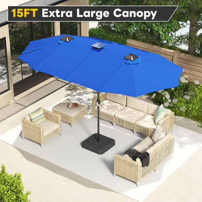 YODOLLA 15ft Double-Sided Patio Umbrella Outdoor Rectangle Umbrella with Base, Blue