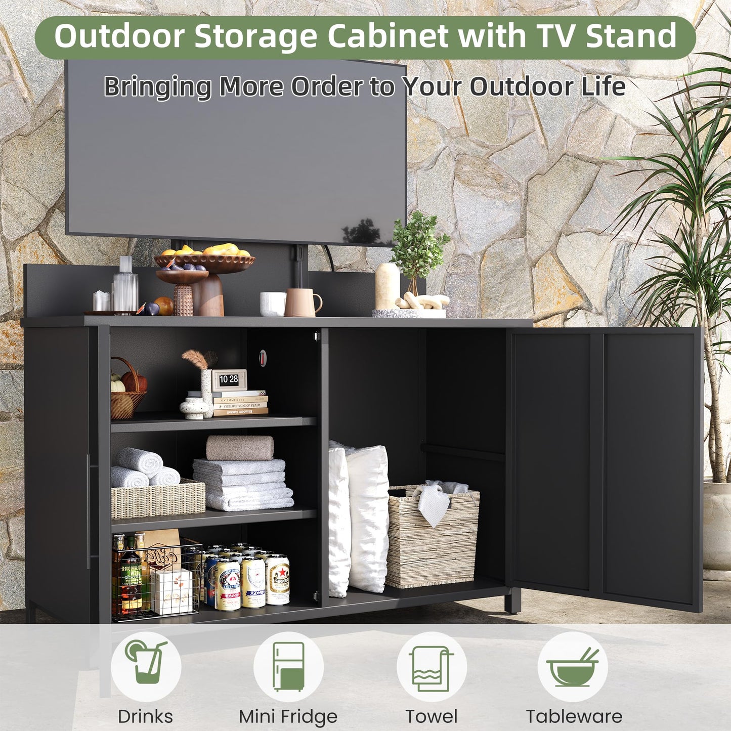 YODOLLA Outdoor Storage Cabinet with TV Mount for 40–85 Inch Tvs