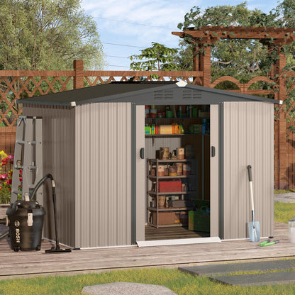 YODOLLA 8 x 6 Ft Outdoor Storage Tool Shed with Sliding Door, Grey