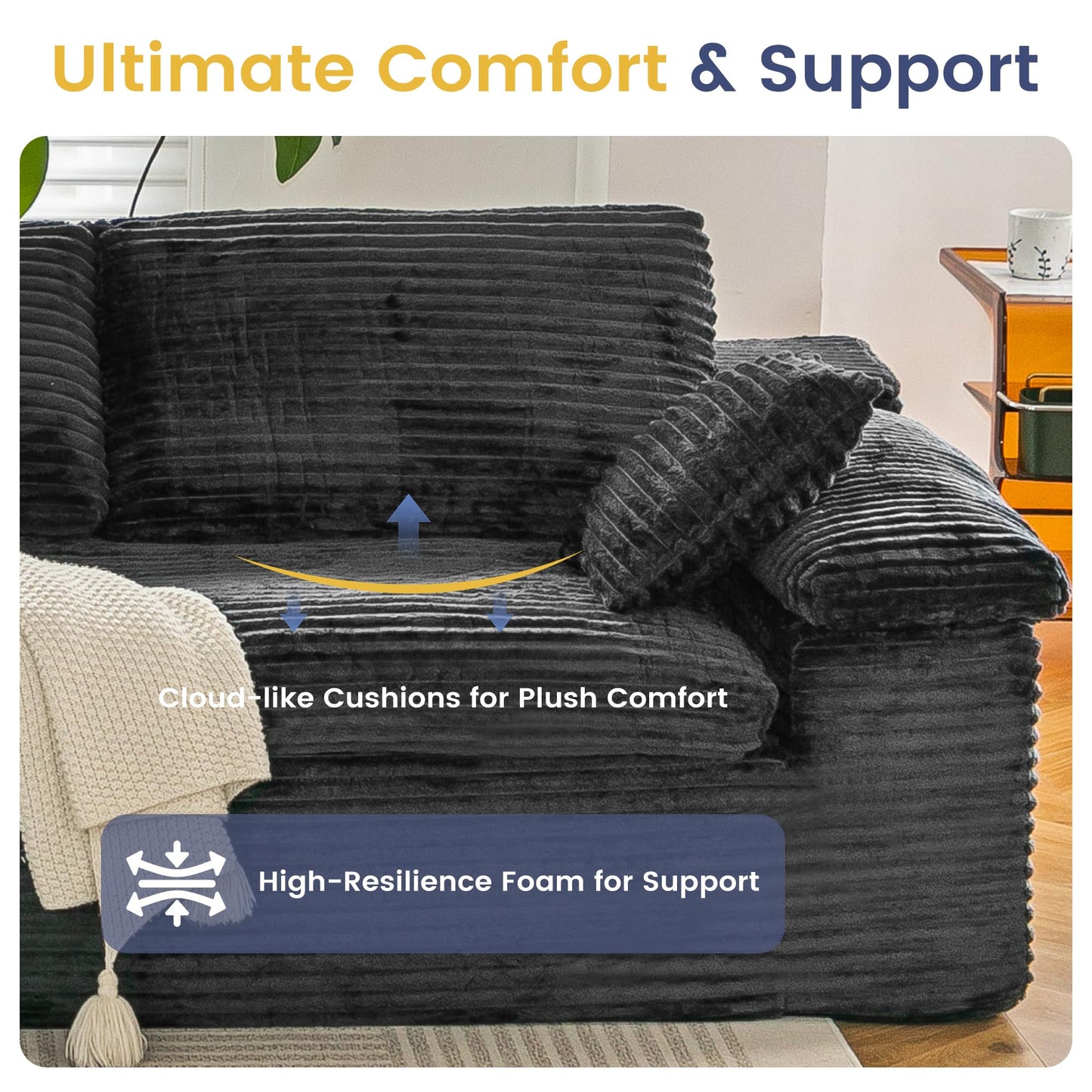 YODOLLA 110" L Shaped Modular Sectional Sofa Cloud Boneless Couch