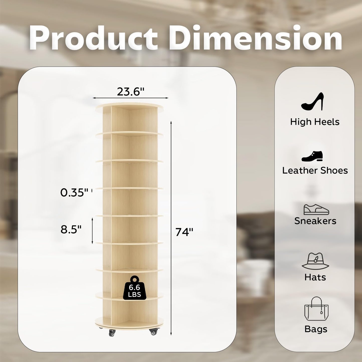 YODOLLA 8 Tier Rotating Shoe Rack Shoe Tower Organizer, Beige