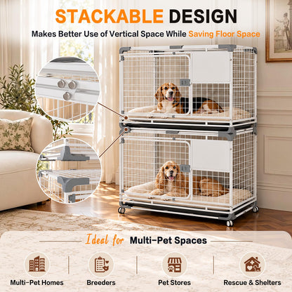 YODOLLA 36" Metal Wire Dog Crate for Medium Dogs with Wheels, White