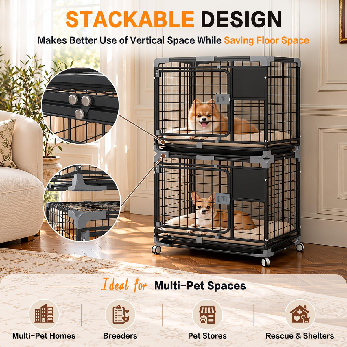 YODOLLA  24" Metal Wire Dog Crate for Small Dogs with Wheels, Black