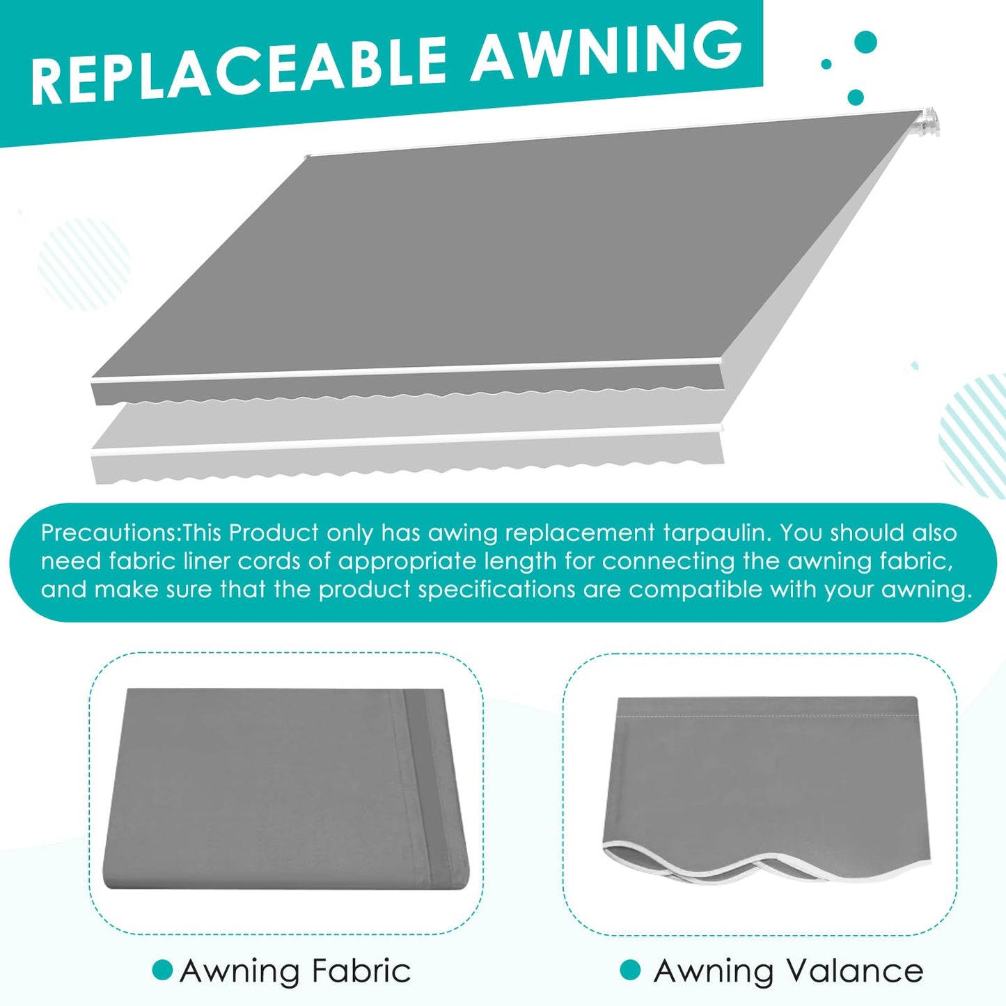 YODOLLA 12'×10' Manual Retractable Awning Sun Shade Patio Awning Cover