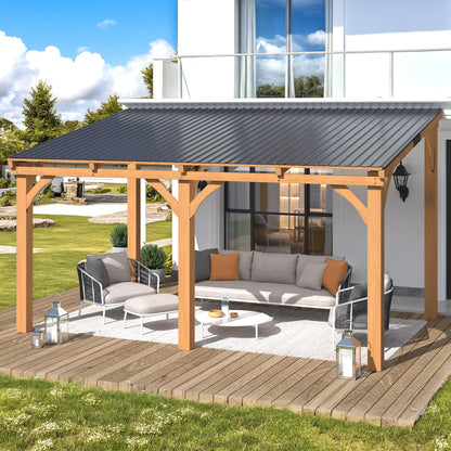 YODOLLA 14' x 10' Outdoor Wood Ceder Gazebo Lean to Hardtop Pergolas