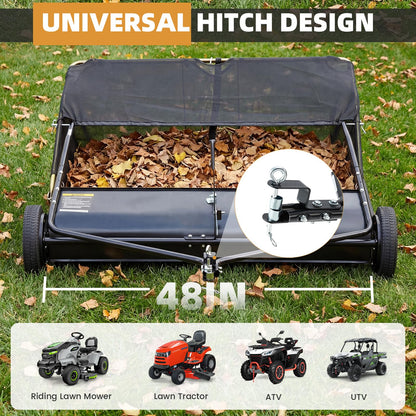 YODOLLA 48" Lawn Sweeper Tow Behind, Pull Behind Grass & Leaf Collector