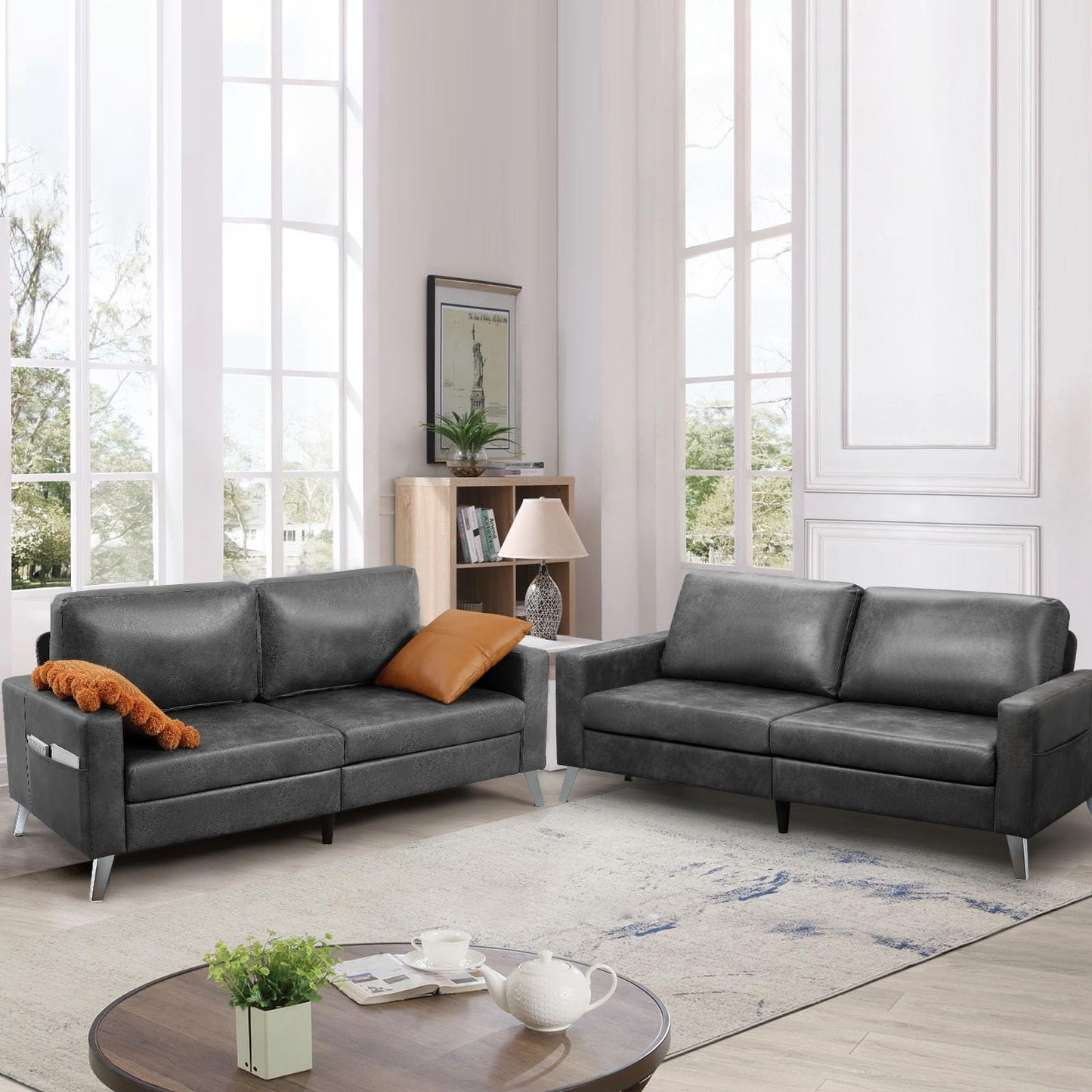 YODOLLA 79 Inch Sofa Couch for Living Room, Faux Leather, Gray