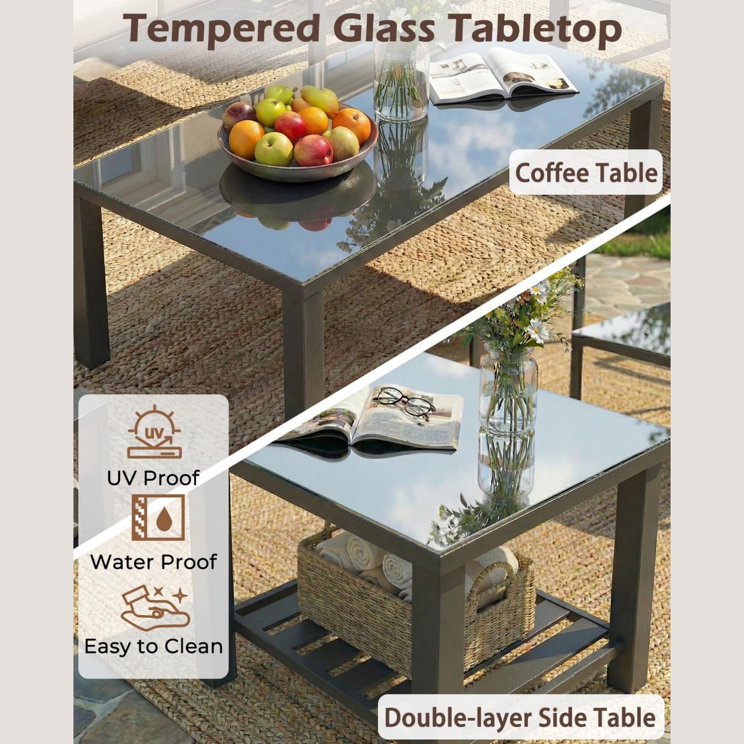 YODOLLA Metal Patio Furniture Set, 7 Seats Modern Outdoor Furniture