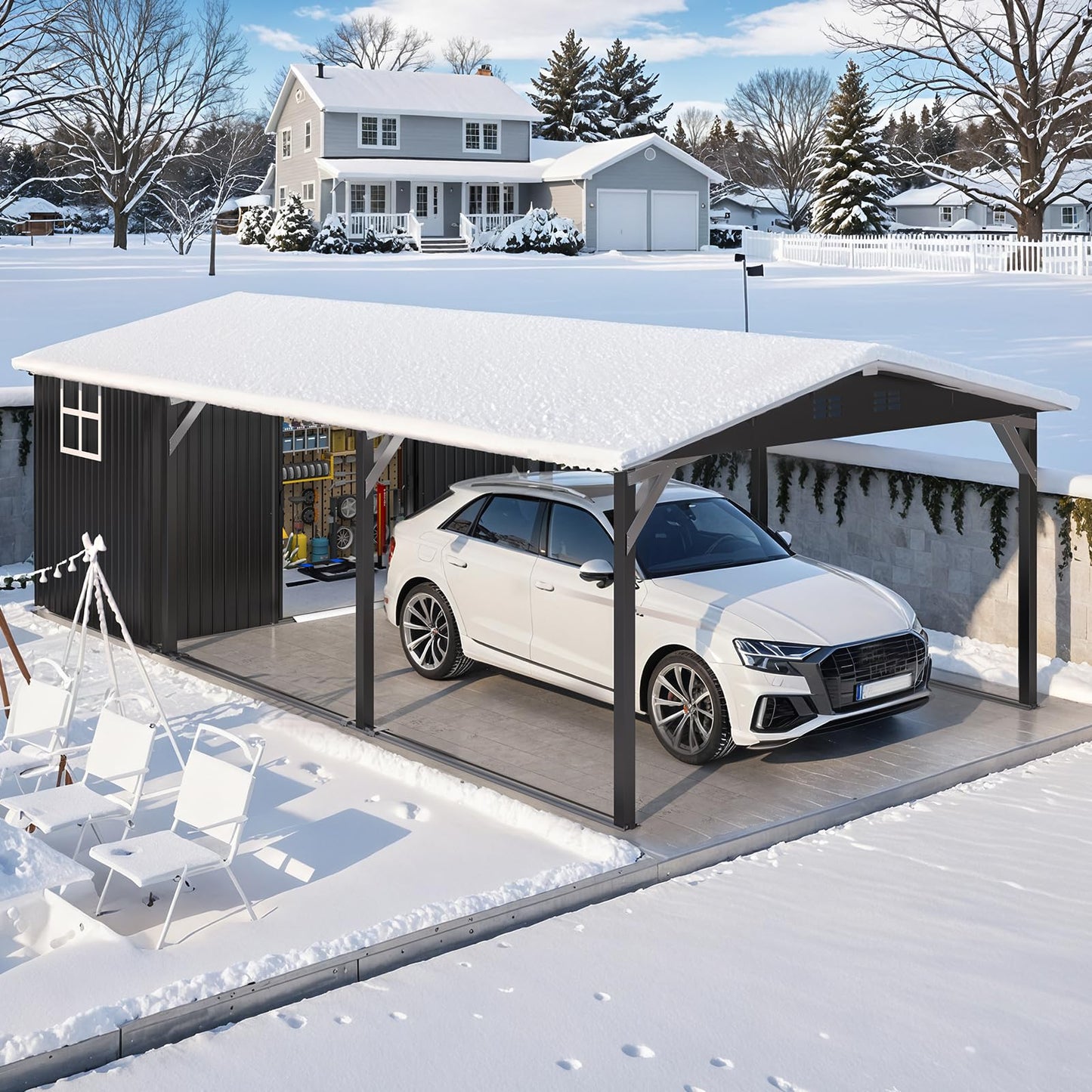 YODOLLA 12x22 Metal Carport with Storage Sheds