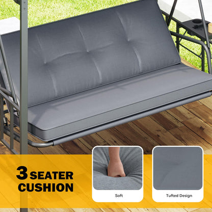 YODOLLA 2-in-1 Convertible Porch Swing Bed 3 Seat, Outdoor Patio Metal Pergola Swing