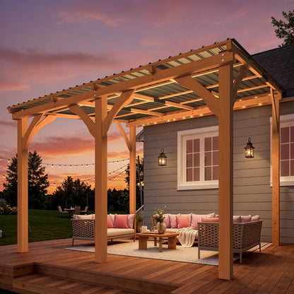 YODOLLA 10' x 10' Outdoor Wood Ceder Gazebo Lean to Hardtop Pergolas