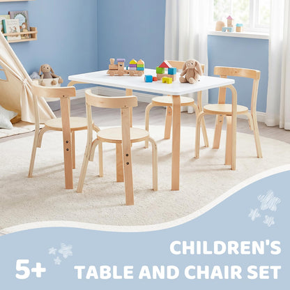 YODOLLA Kids Table and Chair Set, Wooden Toddler Table with 4 Chairs