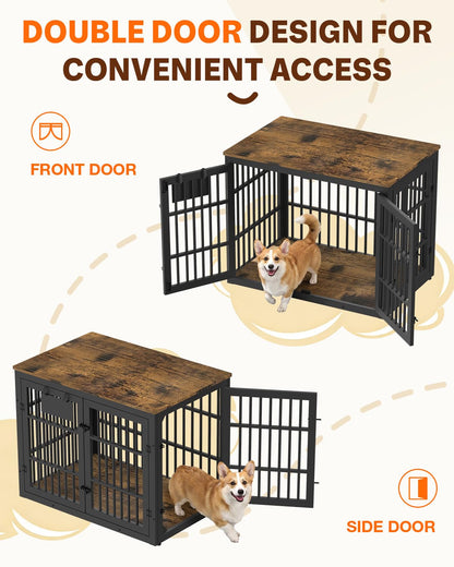 YODOLLA 38" Dog Crate Furniture Heavy Duty Dog Kennel Indoor with Name Tag