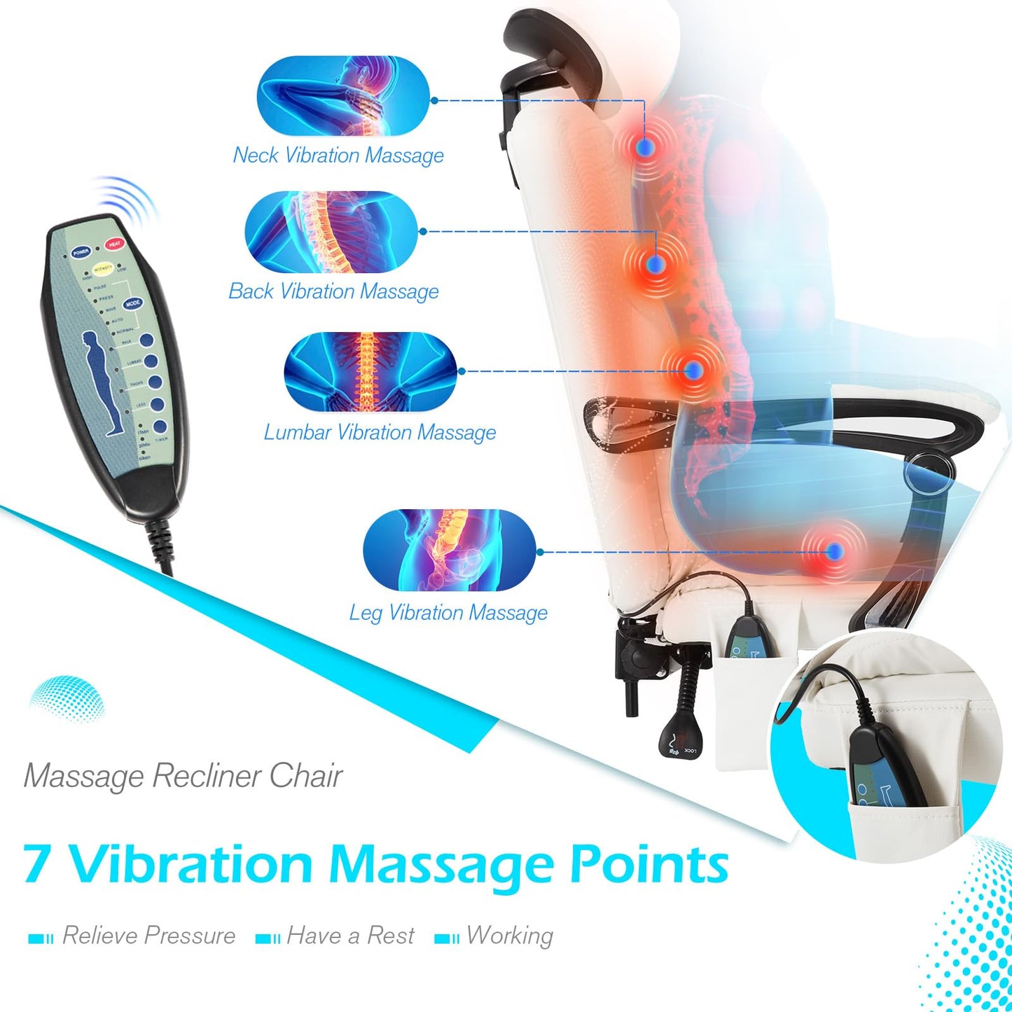 YODOLLA Office Chair with 7 Points Vibration Massage&Heat, Adjustable Ergonomic Recliner, Cream White