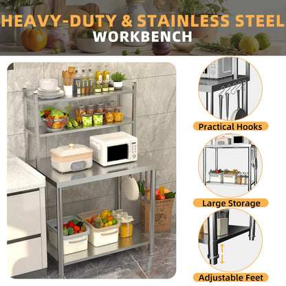 YODOLLA Stainless Steel Table with Shelves 30"x24" Prep Table Steel Countertop Workbench