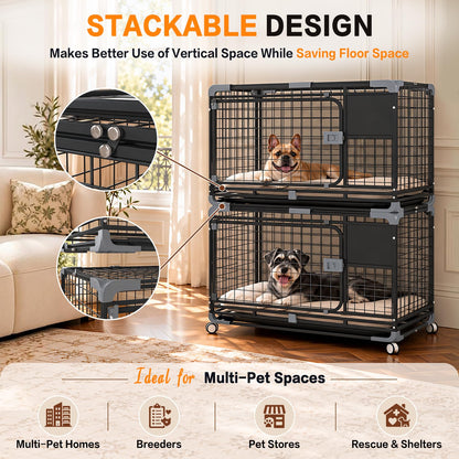YODOLLA 30" Metal Wire Dog Crate for Small Dogs with Wheels, Black