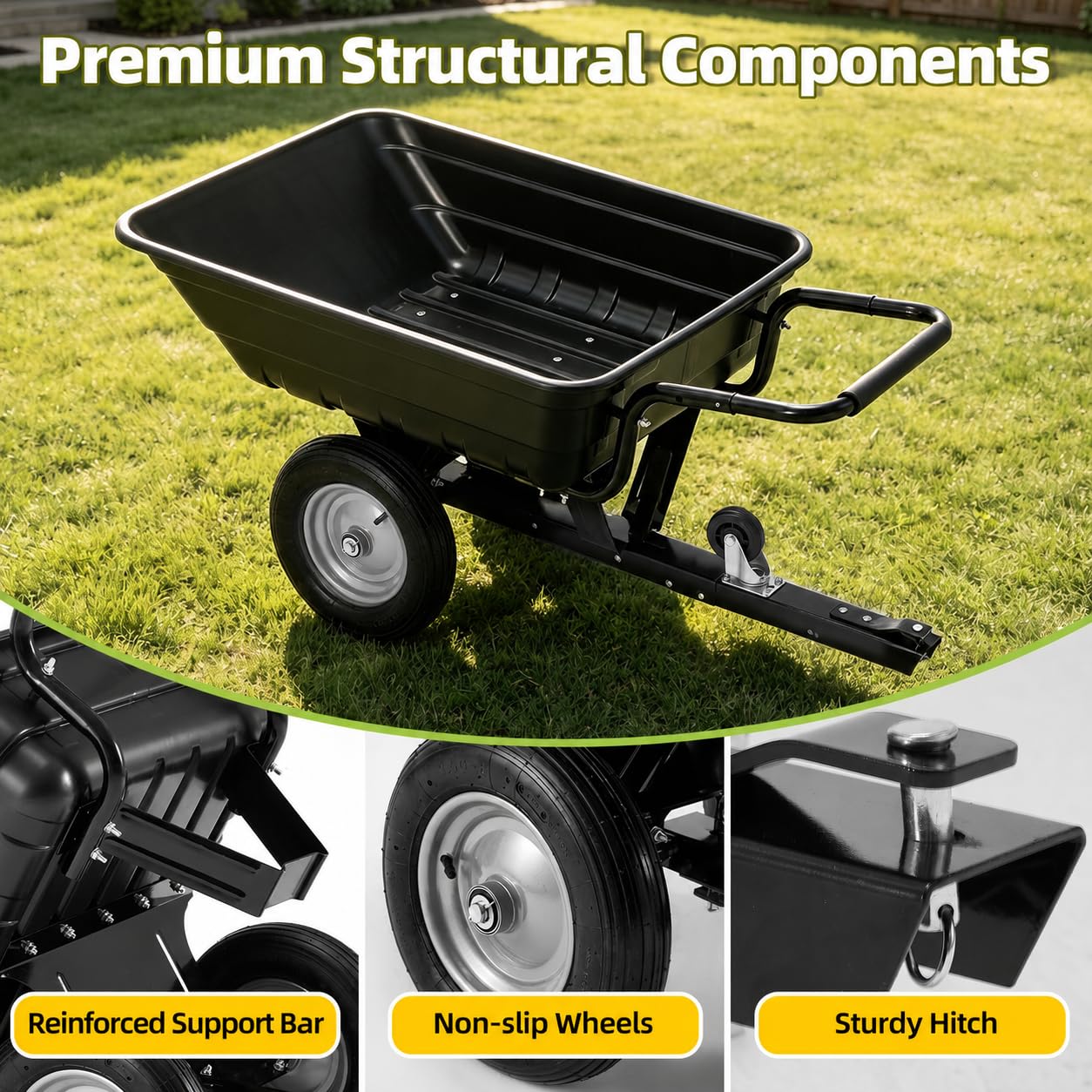 YODOLLA 2-in-1 Dump Cart 500Lbs Heavy Duty Tow Behind Poly Utility Trailer
