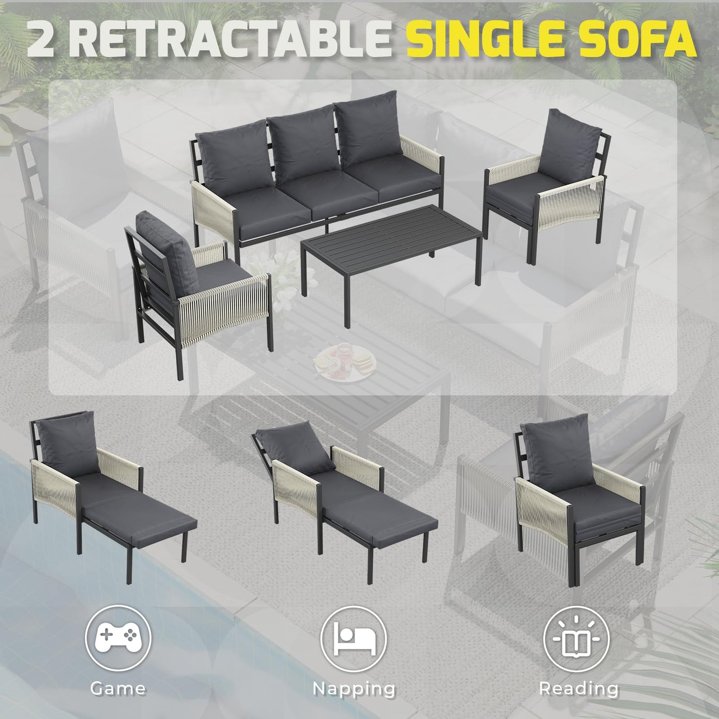 YODOLLA Aluminum Patio Furniture Set 5/4 Seats Outdoor Sectional Couch
