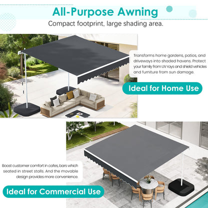 YODOLLA 13'x8' Awning Free Standing Retractable Awning with Weighted Base