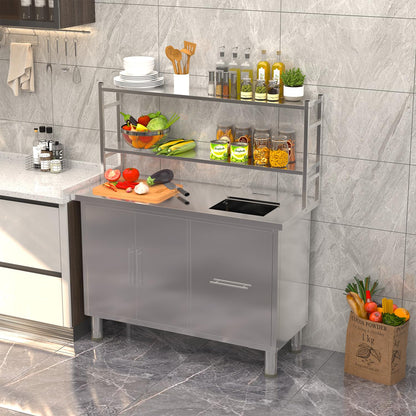 YODOLLA Stainless Steel Work Table with Trash Bin Cabinet 48"x20" Prep Table