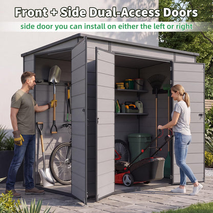 YODOLLA 4'x8' Resin Outdoor Storage Shed, Lean to Plastic Shed with Base