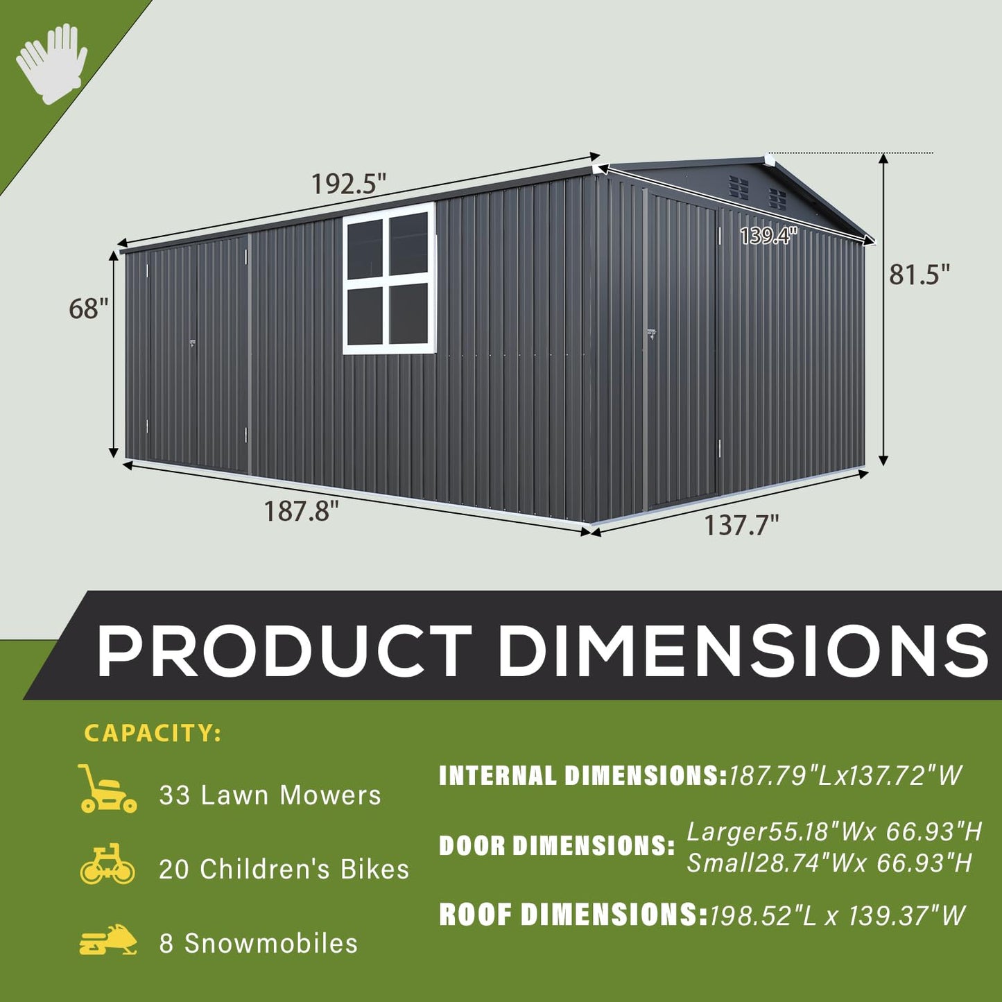 YODOLLA 16' x 12' Outdoor Storage Shed, Large Metal Sheds & Outdoor Storage