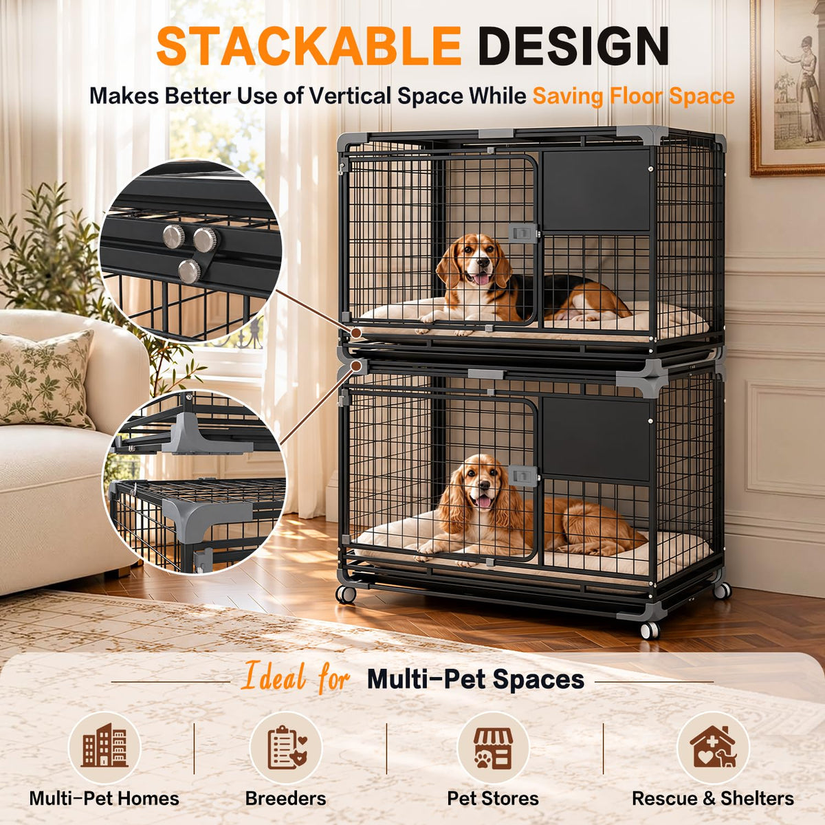 YODOLLA 36" Metal Wire Dog Crate for Medium Dogs with Wheels, Black