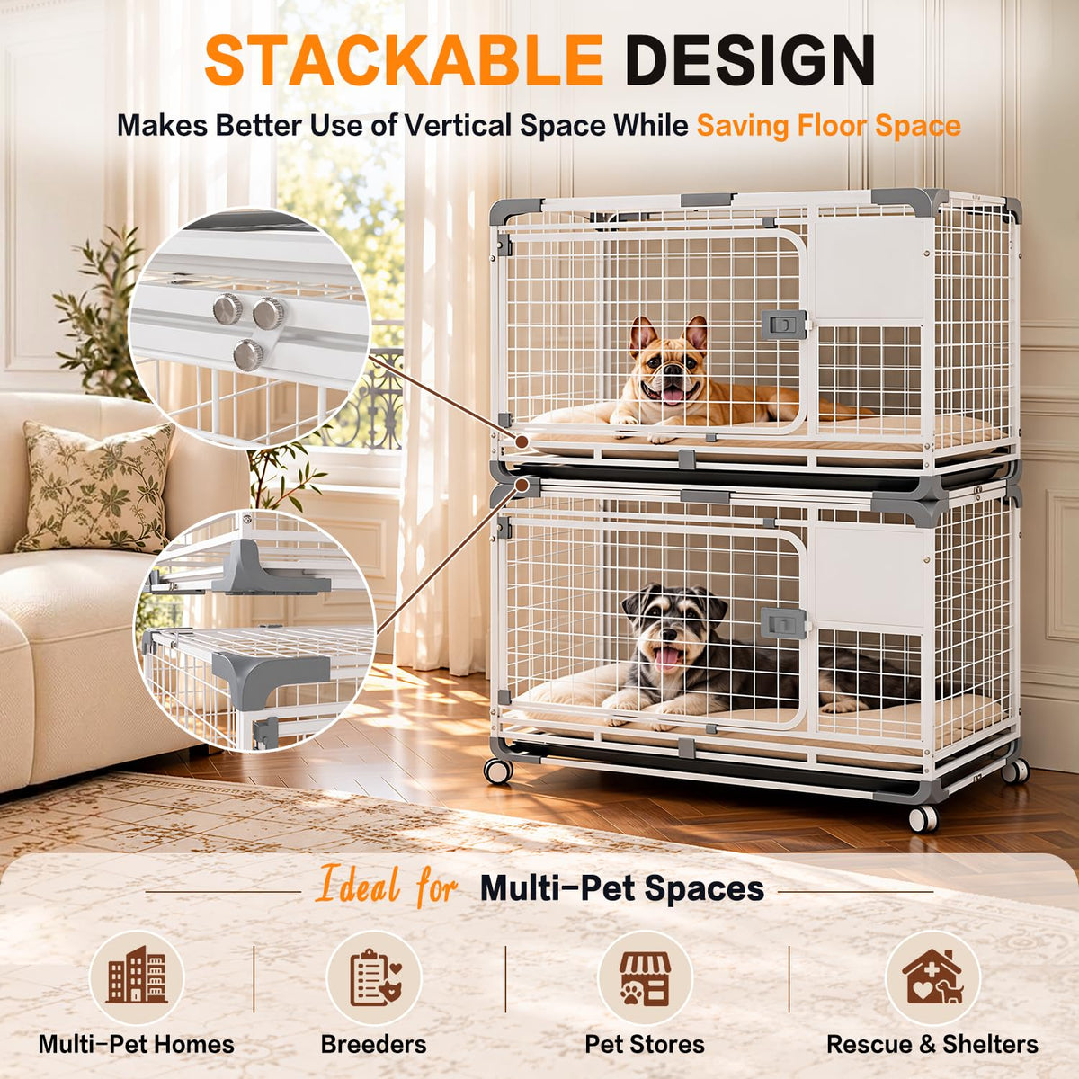 YODOLLA 30" Metal Wire Dog Crate for Small Dogs with Wheels, White