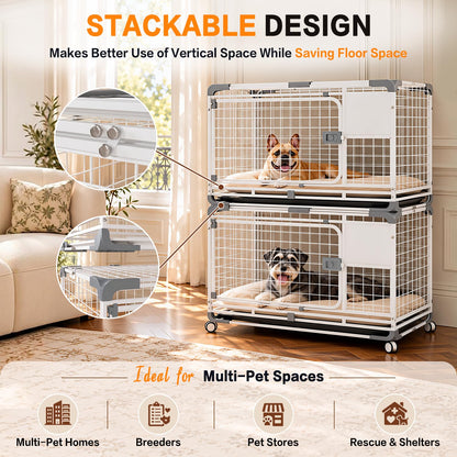 YODOLLA 30" Metal Wire Dog Crate for Small Dogs with Wheels, White