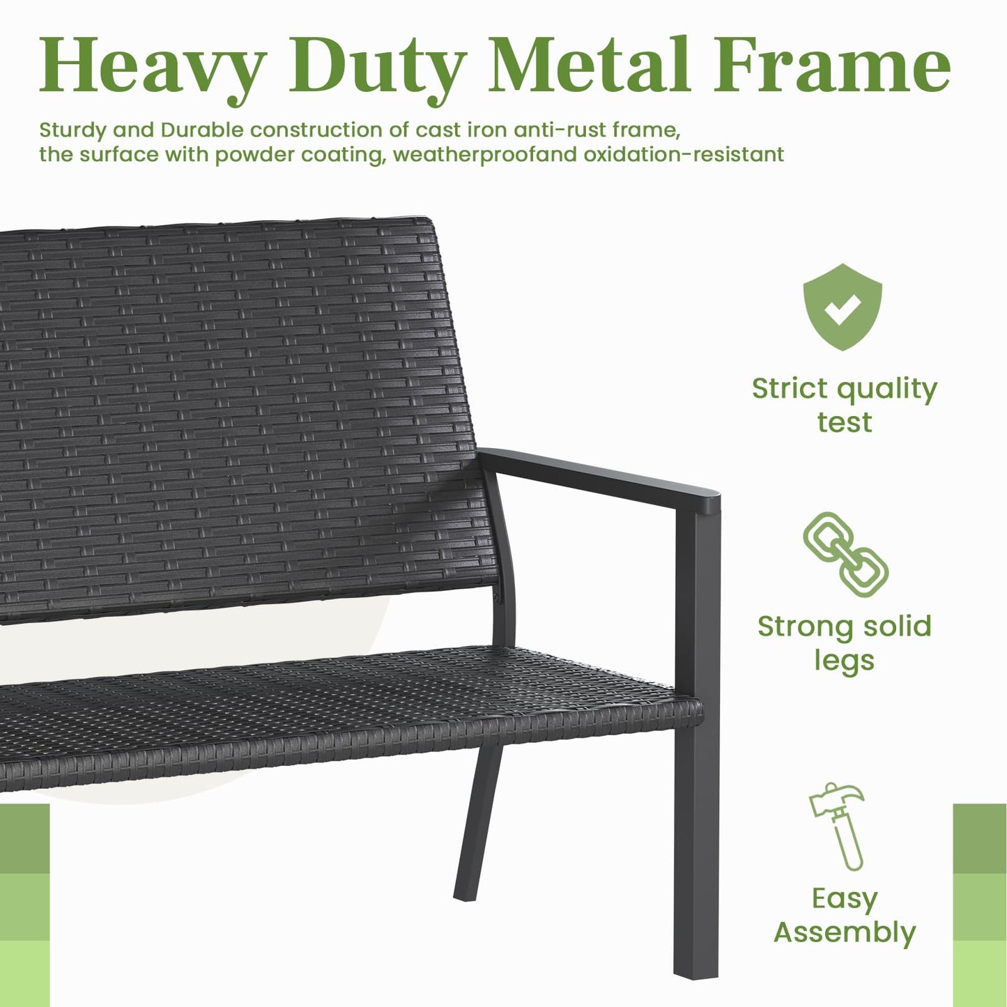 YODOLLA Outdoor Dining Set, Metal Frame Patio 2PCS (Rattan Back Bench+Side Table)