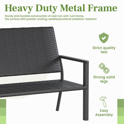 YODOLLA Outdoor Dining Set, Metal Frame Patio 2PCS (Rattan Back Bench+Side Table)