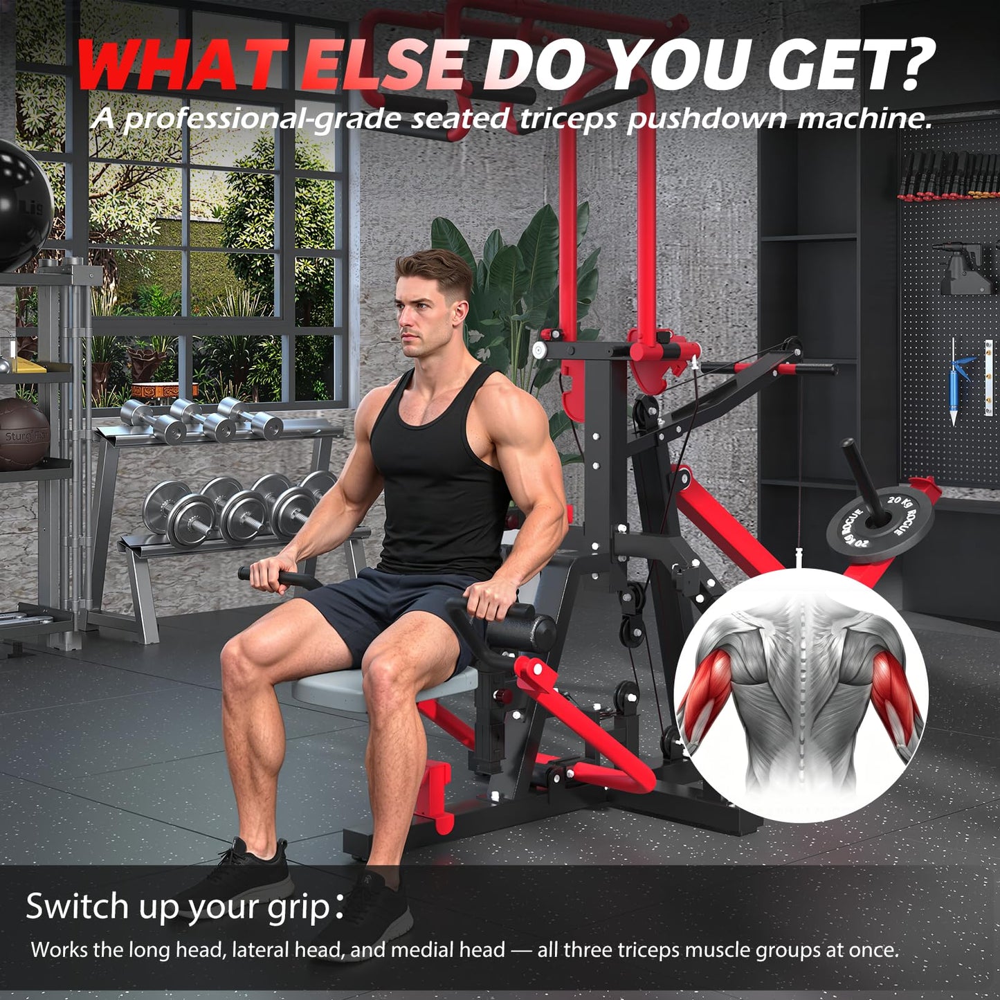 YODOLLA 3-in-1 LAT Pull Down Scissor-Style feat Seated Row & Tricep Machine
