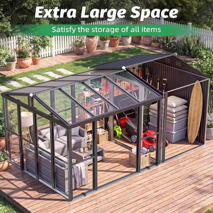 YODOLLA 10x10 Sunroom with 6x10 Shed with Window 2-in-1 Patio Shelter