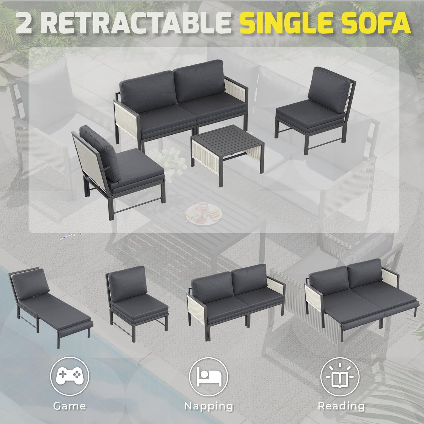 YODOLLA Aluminum Patio Furniture Set 5/4 Seats Outdoor Sectional Couch