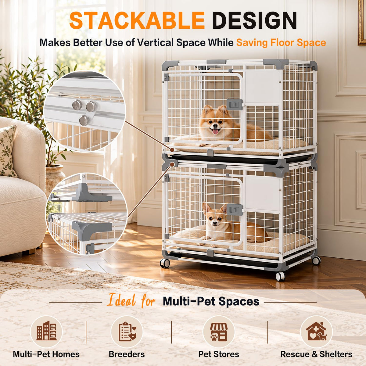 YODOLLA 24" Metal Wire Dog Crate for Small Dogs with Wheels, White