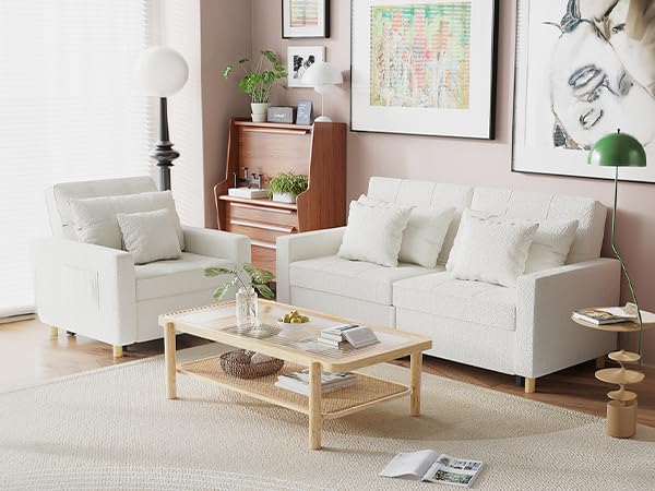 YODOLLA Comfortable 3-1 Convertible Sofa Bed,Teddy White