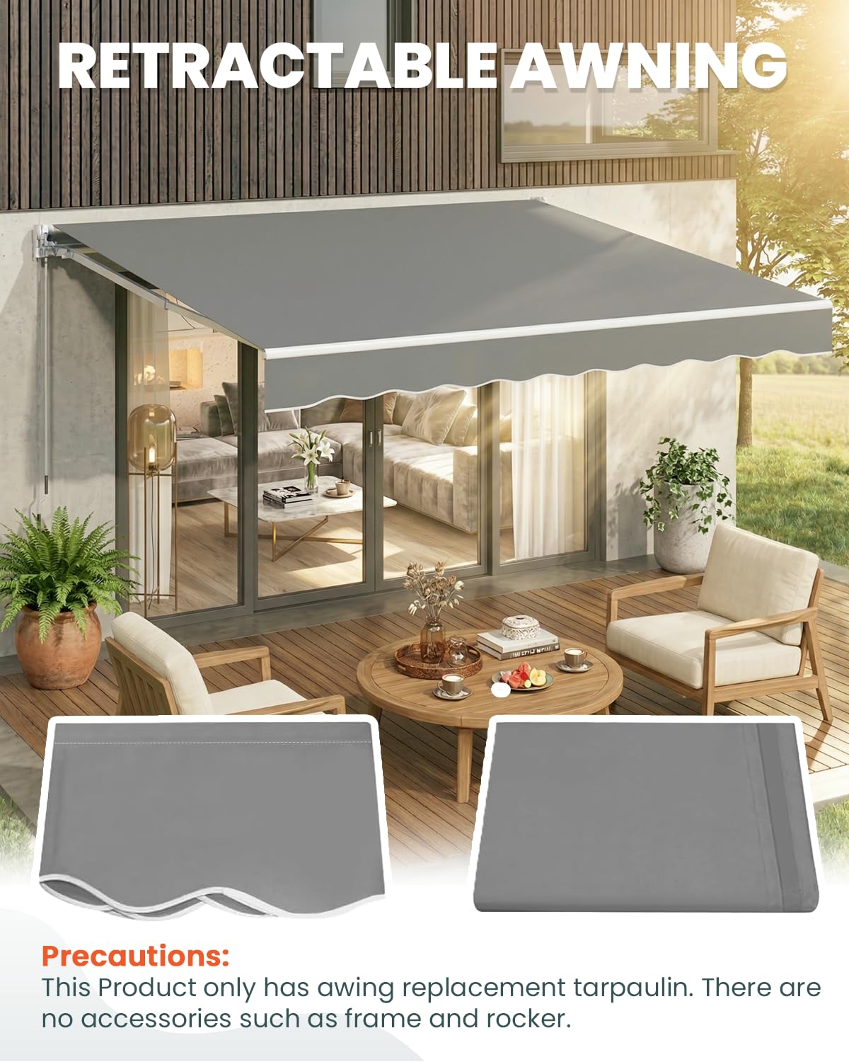 YODOLLA 14'×10' Awning Cover Manual Retractable Awning Sun Shade Patio Awning Cover