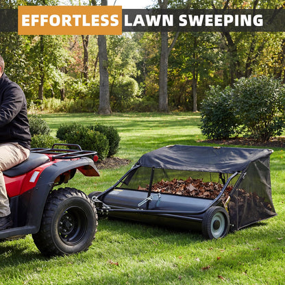 YODOLLA 48" Lawn Sweeper Tow Behind, Pull Behind Grass & Leaf Collector