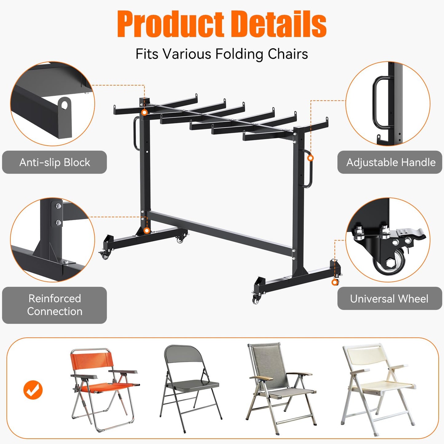 YODOLLA Folding Chair Rack Heavy Duty 540LBS Chair Cart