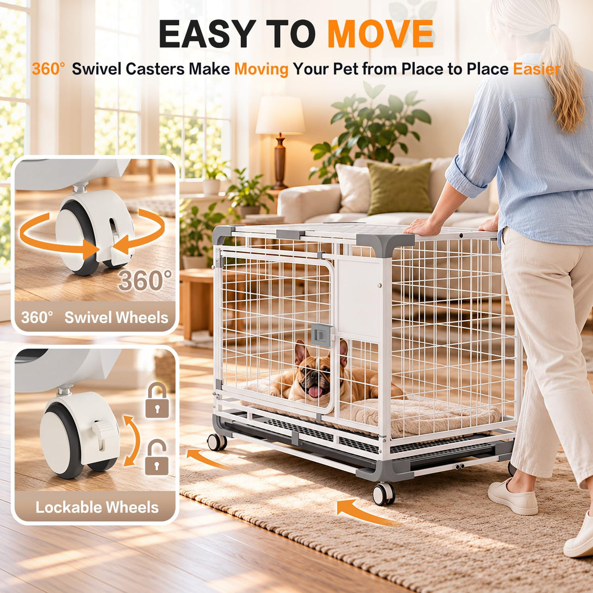 YODOLLA 30" Metal Wire Dog Crate for Small Dogs with Wheels, White