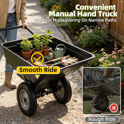 YODOLLA 2-in-1 Dump Cart 500Lbs Heavy Duty Tow Behind Poly Utility Trailer
