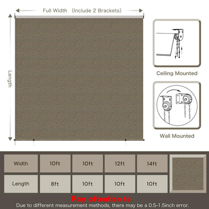 YODOLLA Mocha Outdoor Roller Shade, 220GSM HDPE Cordless Blinds, 99% UV Protection