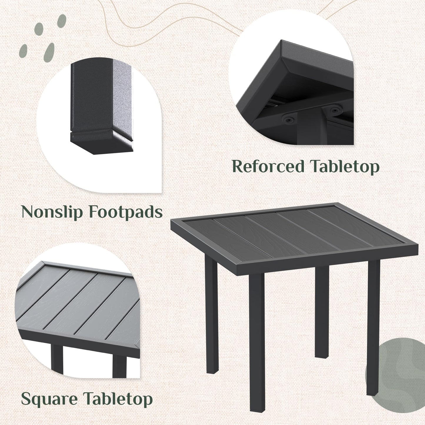 YODOLLA Square Outdoor Side Table Pool End Table, Metal  Easy Maintenance  (4pcs)