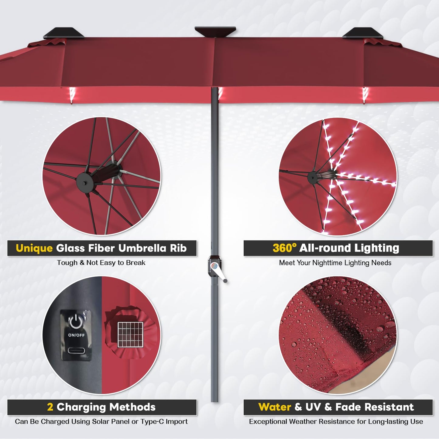 YODOLLA 15ft Double-Sided Patio Umbrella Outdoor Rectangle Umbrella with Base, Red