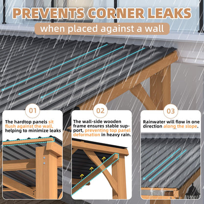 YODOLLA 14' x 10' Outdoor Wood Ceder Gazebo Lean to Hardtop Pergolas