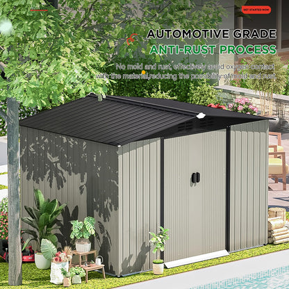YODOLLA 8 x 6 Ft Outdoor Storage Tool Shed with Sliding Door, Grey
