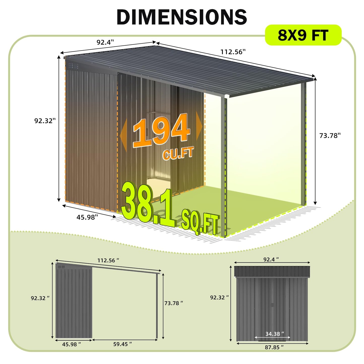 YODOLLA 5'x8' Metal Outdoor Grill Gazebo & 215 Cu.ft Lean to Storage Shed
