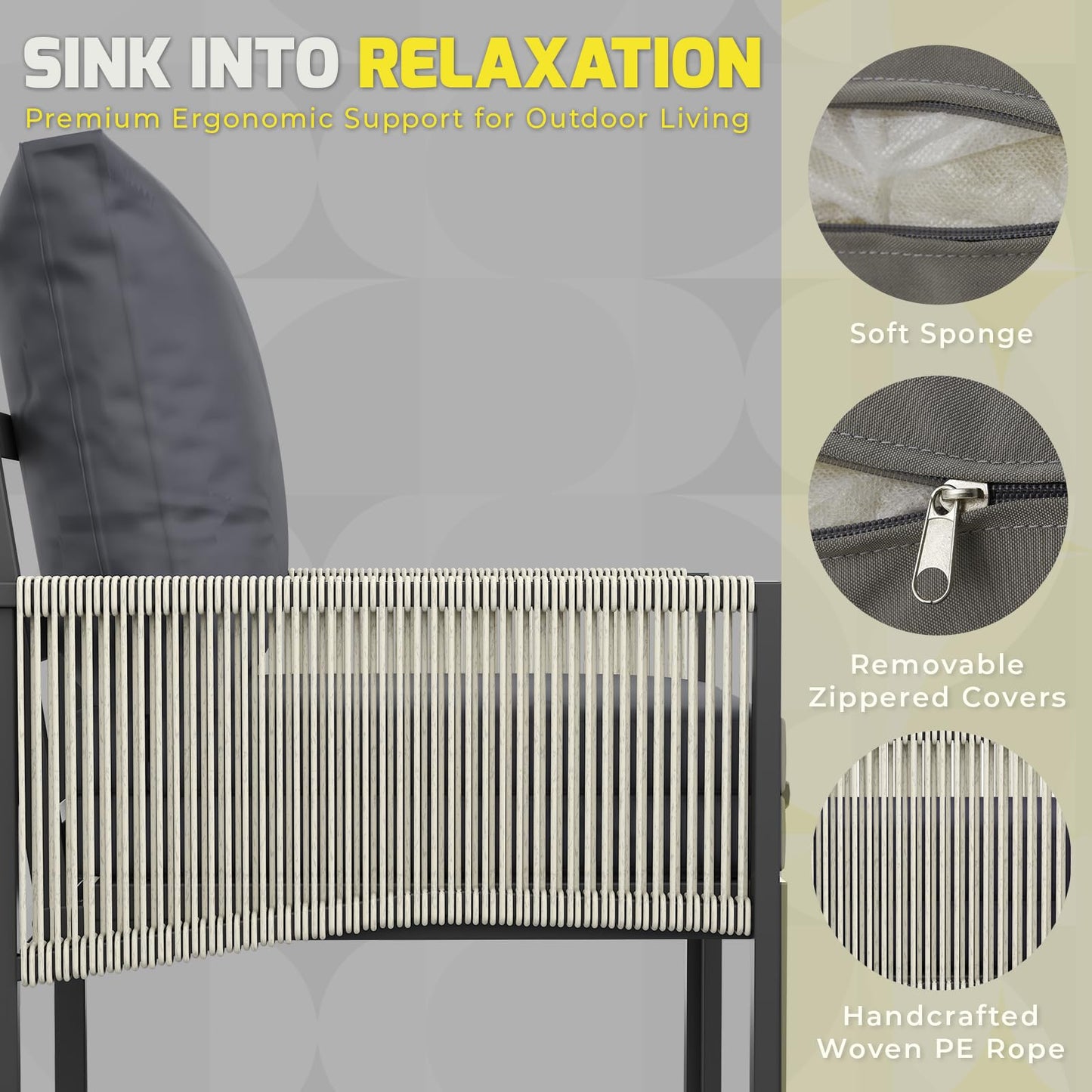 YODOLLA Aluminum Patio Furniture Set 5/4 Seats Outdoor Sectional Couch