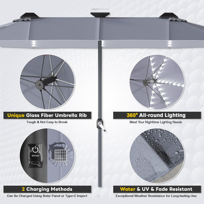 YODOLLA 15ft Double-Sided Patio Umbrella Outdoor Rectangle Umbrella with Base, Grey