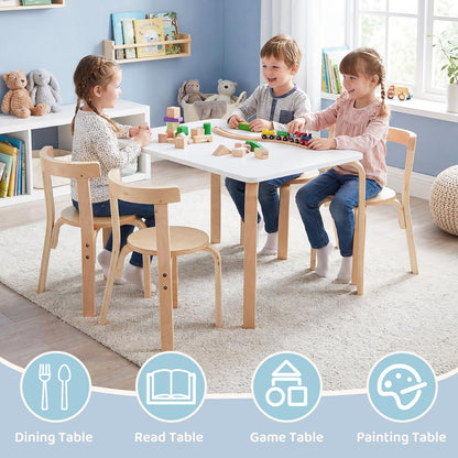 YODOLLA Kids Table and Chair Set, Wooden Toddler Table with 4 Chairs